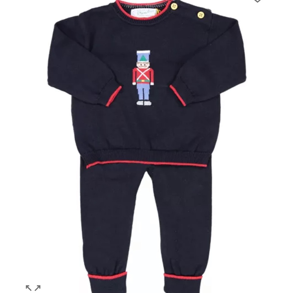Feltman Brothers Navy Sweater and Pants Set with Toy Soldier Design- like new!